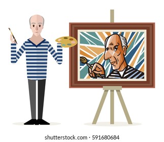 great cubist painter creating a portrait