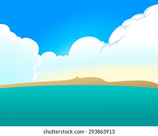 The great cumulus clouds.Vector illustration of the great cumulus clouds and the sea with blue sky in the background. Empty space leaves room for design elements or text.