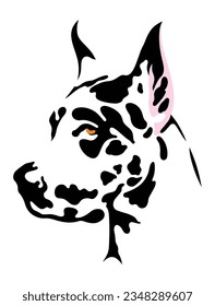 Great Dane black and white stencil image. Vector image