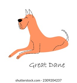 Great dane . Cute dog cartoon characters . Flat shape and line stroke design . Vector illustration .