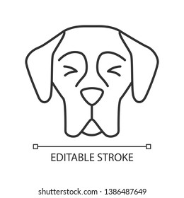 Great Dane cute kawaii linear character. Thin line icon. Dog with persevering muzzle. Suffering domestic doggie. Animal with squinting eyes. Vector isolated outline illustration. Editable stroke