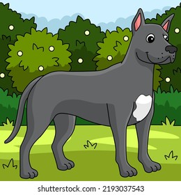 Great Dane Dog Colored Cartoon Illustration