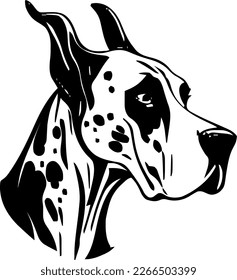 Great Dane, dog head, vector illustration, black color, vector image