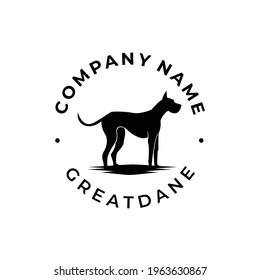 great dane dog silhouette logo stamp design vector