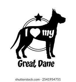 Great Dane dog silhouette, i love my dog,  dog, dog breeds, logo, vector, silhouette, animal, illustration, icon, sign, black, pet,