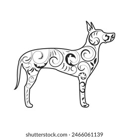  Great Dane Dog Silhouette with Ornament.Animals and pets concept vector