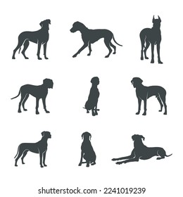 Great Dane dog silhouettes, Great Dane dog silhouette set