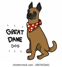 Great Dane dog wear red scarf cartoon vector illustration