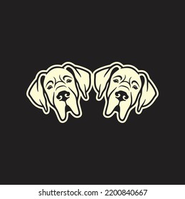 Great dane dogs head on black background for dog grooming and spa logo. 