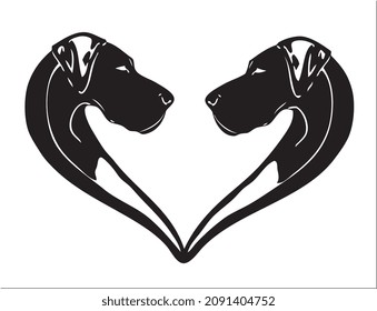 great dane heart head silhouette black and white