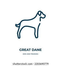 Great dane icon. Linear vector illustration from dog and training collection. Outline great dane icon vector. Thin line symbol for use on web and mobile apps, logo, print media.