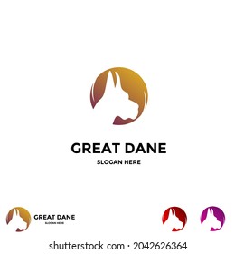 Great dane logo design in circle, dog logo design graphic element