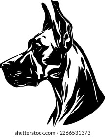 Great Dane outline only, dog head, vector illustration, black color, vector image