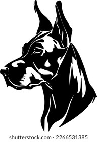 Great Dane outline only, dog head, vector illustration, black color, vector image