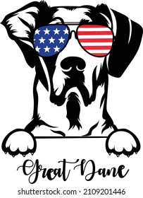 Great Dane Peeking Dog In Sunglasses With Usa Flag Patriotic Great Dane Dog Head Vector Image Silhouette Outline Dog