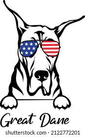 Great Dane Peeking Dog With Sunglasses And American Flag On It Vector Image Outlines 