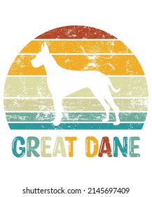 Great Dane Retro Vintage Sunset T-shirt Design template, Great Dane on Board, Car Window Sticker, POD, cover, Isolated white background, White Dog Silhouette Gift for Great Dane Lover