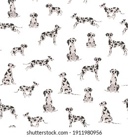 Great dane seamless pattern. Different variaties of coat color dog set.  Vector illustration