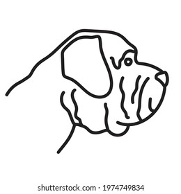 Great Dane, vector black and white illustration of a head in profile. Line art, line drawing, laser cut