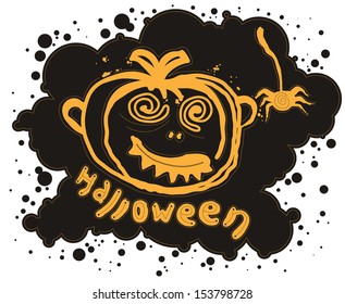 Great Dark Spot blotch on which painted a yellow pumpkin and spider Halloween text.