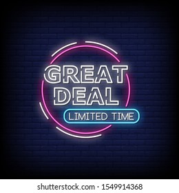 Great Deal  Neon Signs Style Text Vector