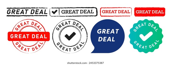 great deal rectangle circle stamp and speech bubble label sticker for special promotion