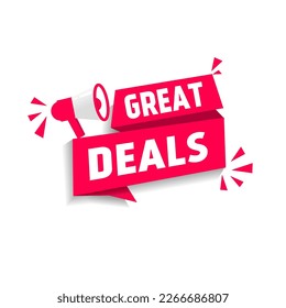 Great deals banner design element. speech bubble megaphone৷ with icon. Promotional element. Vector design.