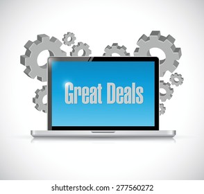 great deals tech computer sign concept illustration design over a white background
