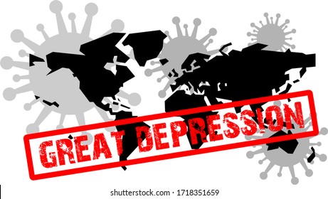 great depression, Coronavirus and crisis in the world, covid-19 icon and world map
