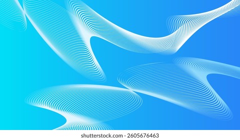 Great for design banner, presentation. Abstract futuristic background with smooth wavy lines and glowing elements. Elegant blue gradient creates a technological, digital and innovative atmosphere.