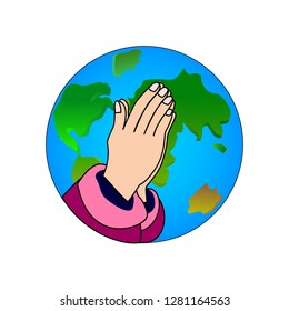 Great design concept of prayer for the planet Earth on a white background