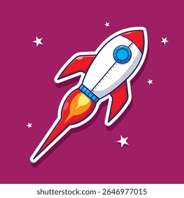 Great design of flying spaceship among the stars with simple concept illustration cartoon vector. Science technology element