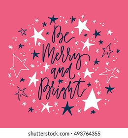 Great design for New Year card with handwritten lettering. Xmas design. Vector clipart.
