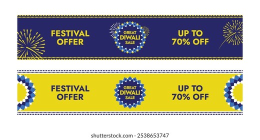 Great Diwali Sale With 10, 20, 30, 40, 50, 60, 70, 80, 90 percent off. Festival Offer Banner Celebration Vector Design