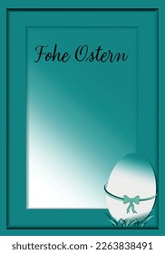 Great Easter card in emerald green with Easter egg and text. Vector file 