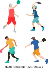 Great editable vector character of modern flat pickleball players in various poses