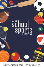 Great editable vector file of multisport school equipment in classy and unique style best for your digital design and print mockup