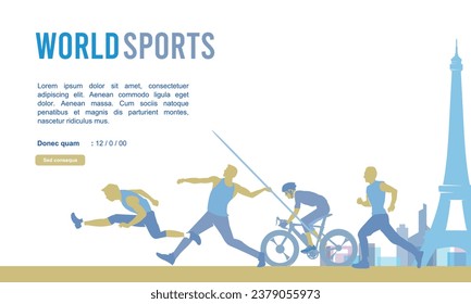 Great editable vector file of world multisport festival with players in the front of paris skyline with classy and unique style best for your digital design and print mockup