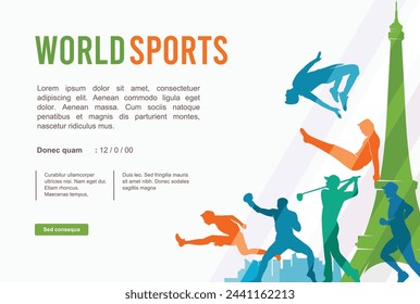 Große editierbare Vektor-Datei des Weltsportfestivals mit Spielern Silhouette vor der Pariser Skyline mit modernem und einzigartigem Stil am besten für Ihr digitales Design und Print Mockup