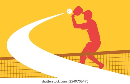 Grande ilustração vetorial editável do jogador de pickleball com ação de retorno esmagadora melhor para o seu design digital e impressão