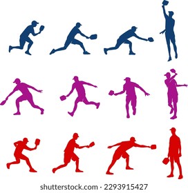 Gran vector editable del jugador de pickleball en varias poses para el torneo del logo de tu equipo y cualquier propósito gráfico