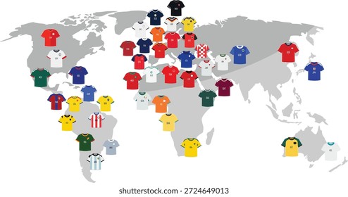Gran Vector editable de diseño de camiseta de la nación concursante de fútbol mundial o torneo de fútbol para cualquier medio