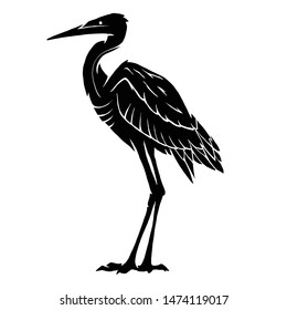 Great egret bird black and white vector illustration. flamingo