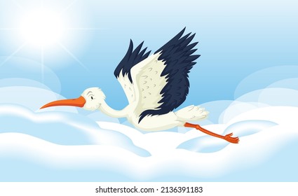 Great egret bird flying in the sky illustration