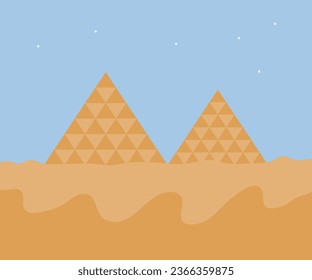 Great Egyptian historical pyramid, mountain in desert star on blue sky artistic scene great for decoration wall mounting frame piece of art Cairo giza