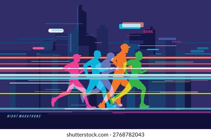 Great elegant colorful vector editable night run poster background design for your marathon championship event