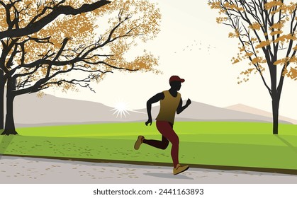 Great elegant vector colorful editable solo marathon poster with beautiful nature scene behind for your marathon or runing championship event