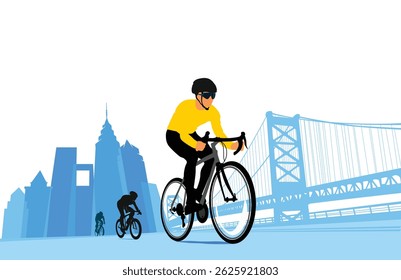 Great elegant vector editable bicycle race poster with building and bridge in the background best for your championship community event