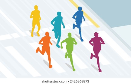 Gran elegante vector editable vista de pájaro de los corredores de maratón diseño para su evento de campeonato de maratón	