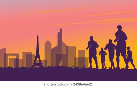 Great elegant vector editable marathon poster heading to Paris city as background design for your marathon championship event